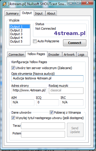 Nullsoft ShoutCast DSP - Ustawienia kodeku